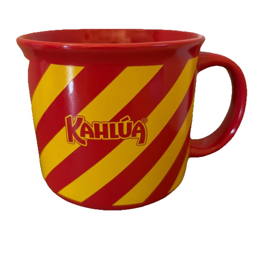 Kahlua 16 oz Ceramic Coffee Mug Cup Red With Yellow Stripes